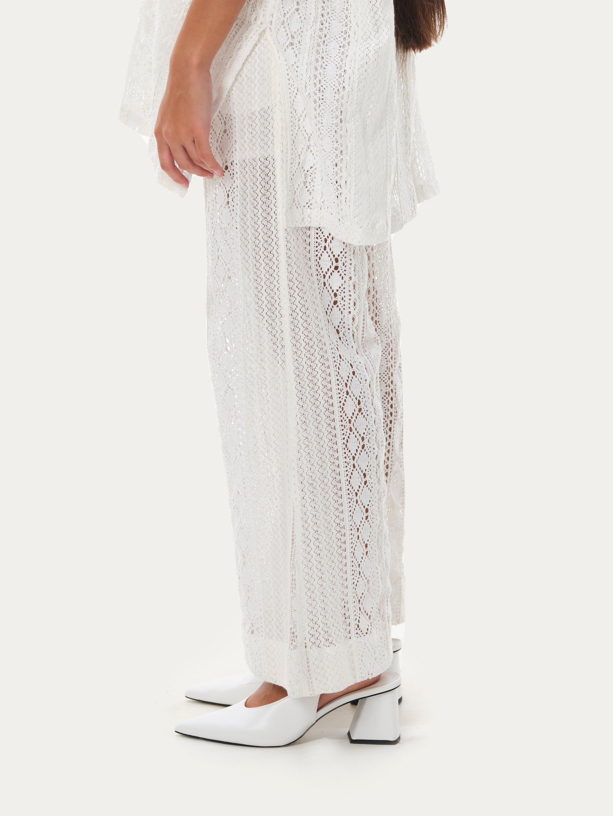 Shape White Lace Sheer Flare Pants