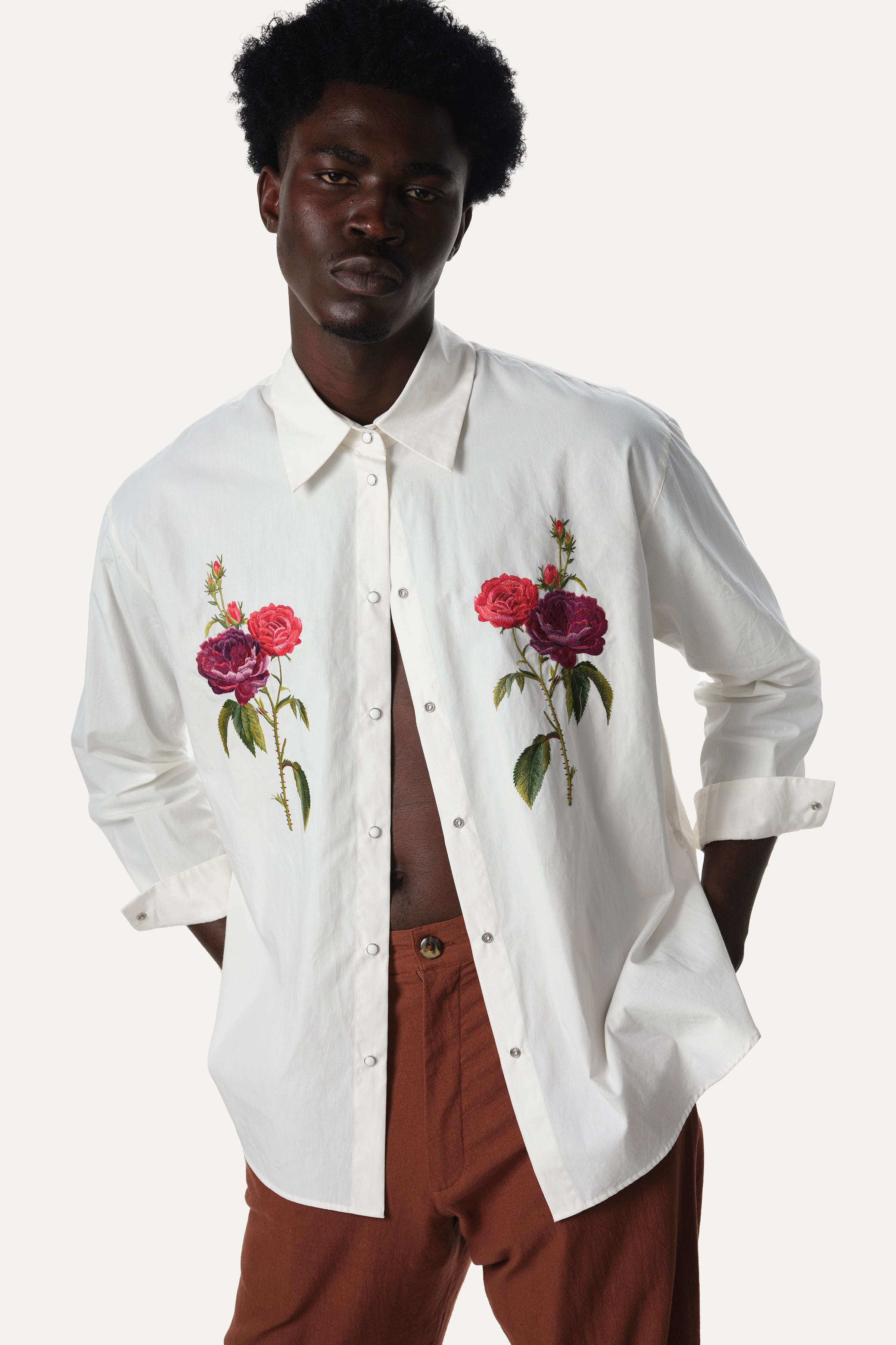 Button down shirt Floral embroidered